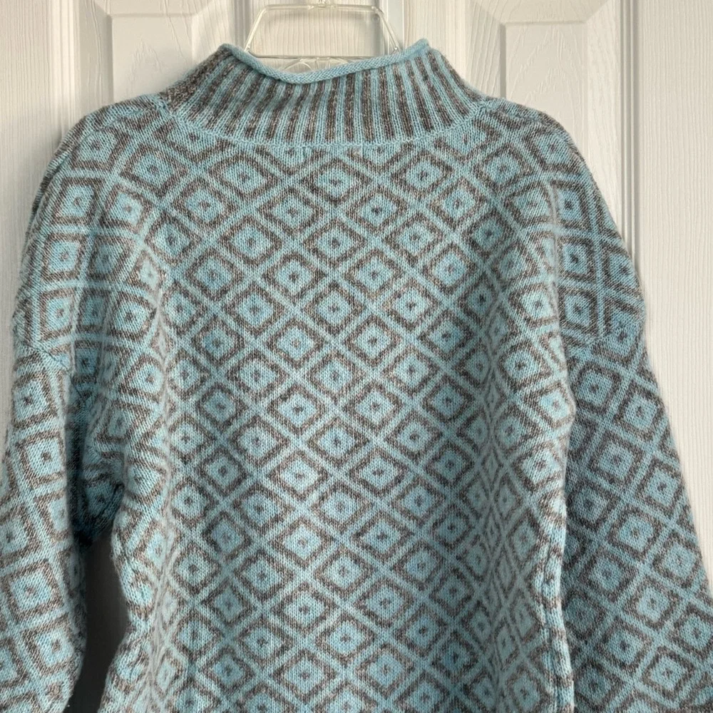 Sundance Wool Blend Blue and Gray Cowl Neck Sweater Size S